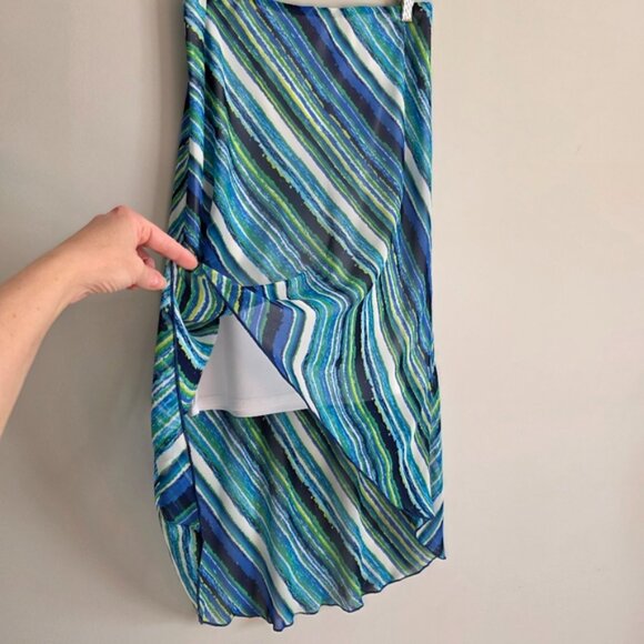 M I K O Flowy High Low Chiffon Summer Skirt Blue Stripe Small - Picture 3 of 10